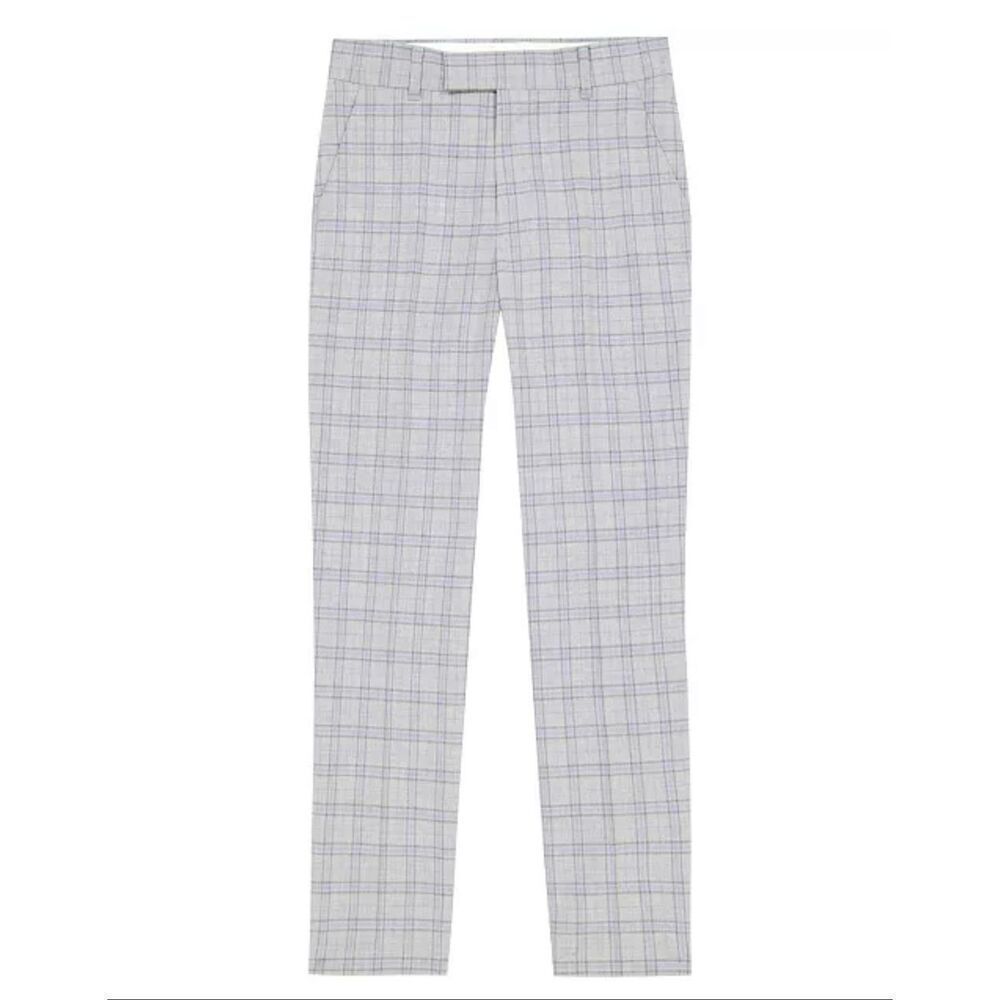 Calvin Klein Youth Slim Fit Stretch Argent Deco Plaid Washable Suit Pants Silver